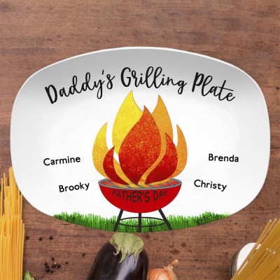 Personalized Barbecue Platter With Kids Name Daddy's Grilling Plate For Father's Day