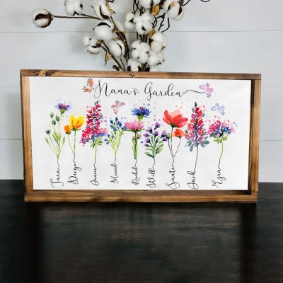 Personalized Nana's Garden Birth Month Flower Frame With Grandkids Name For Mother's Day