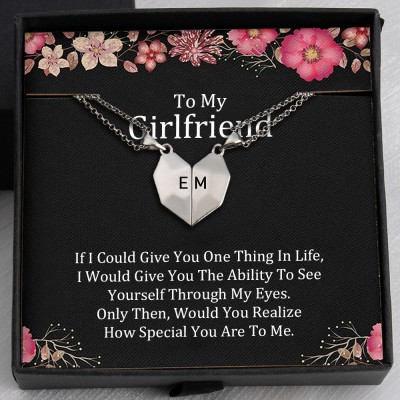To My Girlfriend Necklace 2 Pieces Personalized Magnetic Heart-Shaped Necklace Gift Ideas For Valentine's Day Anniversary
