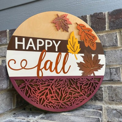 Happy Fall Door Hanger Farmhouse Entry Way Wall Home Decor Welcome Sign