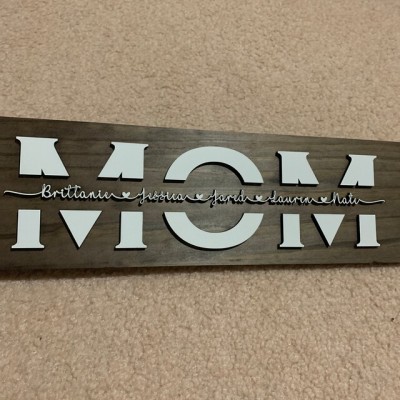 Custom Mom Wood Sign With Name Engraving For Birthday Mother's Day
