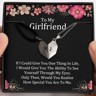 To My Girlfriend Necklace 2 Pieces Personalized Magnetic Heart-Shaped Necklace For Valentine's Day Anniversary