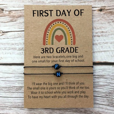 Custom First Day of 3rd Grade Back to School Bracelet Mama and Me Anxiety Separation Wish Gifts For Kids