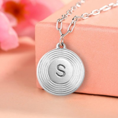Silver Personalized Engraved Initial Round Pendant Link Chain Necklace Layering Charms Gift For Her