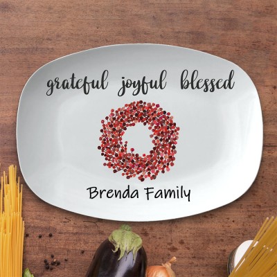 Grateful Joyful Blessed Personalized Family Platter Thanksgiving Serving Tray Fall Harvest Table Decor