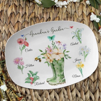 Custom Grandma's Garden Birth Flower Platter With Grandkids Name For Mother's Day Christmas