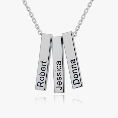 Silver Personalized Vertical Short 1-3 3D Engraved Bar Name Necklace