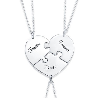 Silver Personalized Heart Shape 1-7 Pieces Name Necklace For Family