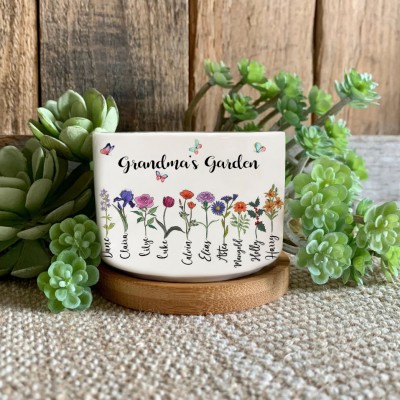 Custom Grandma's Garden Plant Pot With Grandkids Name and Birth Month Flower For Mother's Day