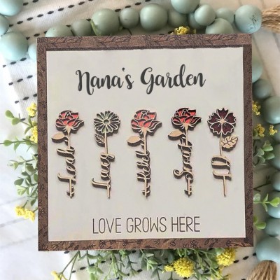 Custom Nana's Garden Birth Flower Frame With Grandkids Names For Mother's Day Chirstmas