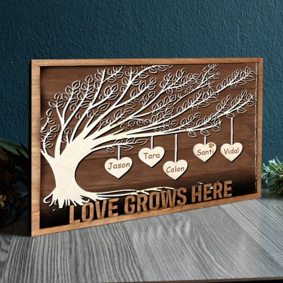 Custom Wooden Family Tree Sign With Name Engraved Home Decor For Mother's Day Christmas Love Grows Here