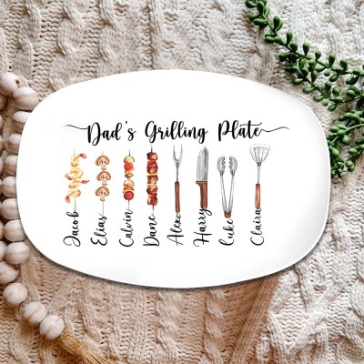Personalized BBQ Grandpa's Grilling Plate With Grandkids Name For Father's Day