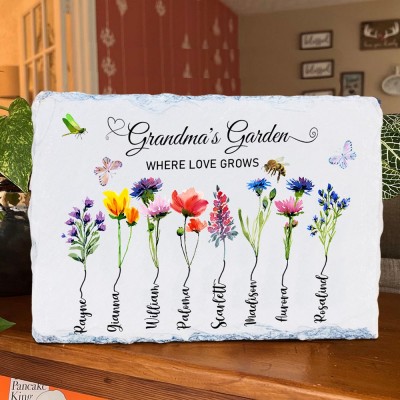 Personalized Grandma's Garden Birth Flower Plaque With Grandkids Names For Mother's Day Christmas