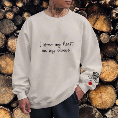 Custom I Wear My Heart On My Sleeve Embroidered Pet Portrait Sweatshirt Hoodie