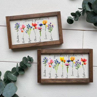 Personalized Mom's Garden Frame With Kids Names and Birth Month Flower For Mother's Day
