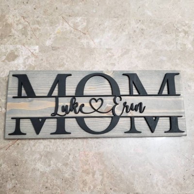 Custom Mom Wood Sign With Kids Name Engravings For Mother's Day Birthday