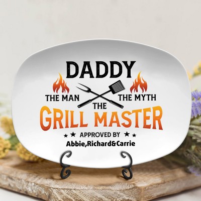 Personalized Daddy's Grilling BBQ Plate With Kids Names For Father's Day