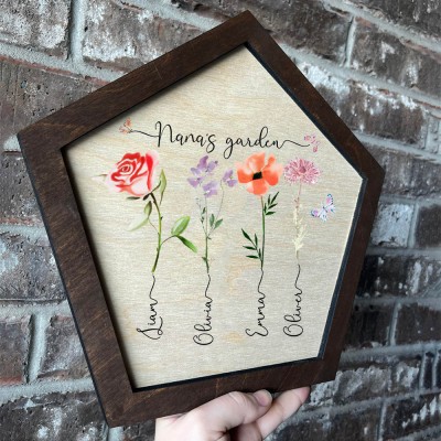 Personalized Nana's Garden Frame Sign With Grandkids Names and Birth Flower Unique Mother's Day Gift