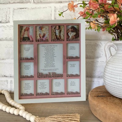 Personalized Baby Newborn First Year Picture Frame Display Board Nursery Gifts