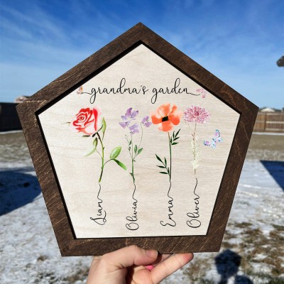 Personalized Grandma's Garden Frame Sign With Grandkids Names and Birth Flower Unique Mother's Day Gift