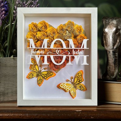 Personalized Butterfly Mom Flower Shadow Box With Kids Name For Mother's Day Home Living Decor