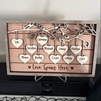 Personalized Family Tree Sign With Name Engraved Home Decor Anniversary Christmas Day Gift Ideas