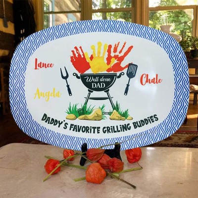 Personalized Daddy's Favorite Grilling Buddies BBQ Platter With Kids Names For Father's Day Gift Ideas