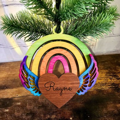 Personalized Wood Memorial Ornament Rainbow Bridge with Name Engraved