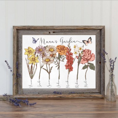 Custom Nana's Garden Birth Flower Wood Sign With Grandkids Name For Mom Grandma Mother's Day Gift Ideas
