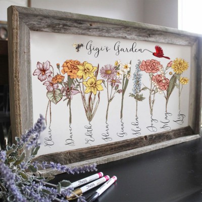 Custom Gigi's Garden Birth Flower Wood Sign With Grandkids Name For Mom Grandma Mother's Day Gift Ideas