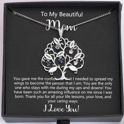 To My Beautiful Mom Personalized Family Tree Birthstone Necklaces