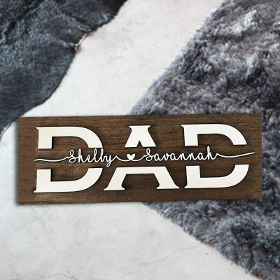 Personalized Dad Wood Sign Plaque With Name Engraving For Birthday Father's Day Christmas