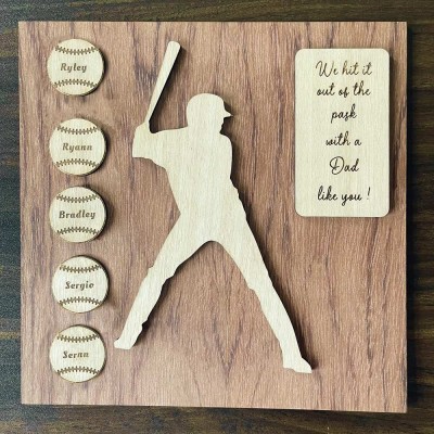 Personalized Baseball Plaque With Kids Name We Hit it Out of the Pask With a Dad Like You Father's Day