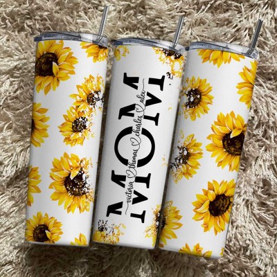 Personalized Sunflower Mom Tumbler With Kids Name For Mother's Day Gift Ideas