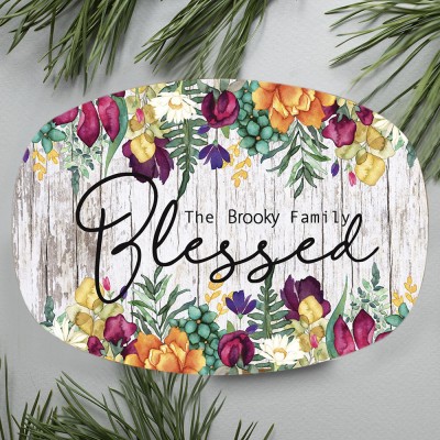 Personalized Thanksgiving Platter Blessed Family Fall Home Table Decor