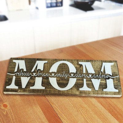 Custom Mom Wood Sign Plaque With Name Engraving For Birthday Mother's Day Christmas