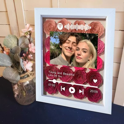 Personalized Song Flower Shadow Box With Couple Photo For Wedding Anniversary Valentine's Day