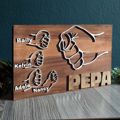 Personalized Fist Bump Dad and Kids Sign With Names For Grandpa Father's Day