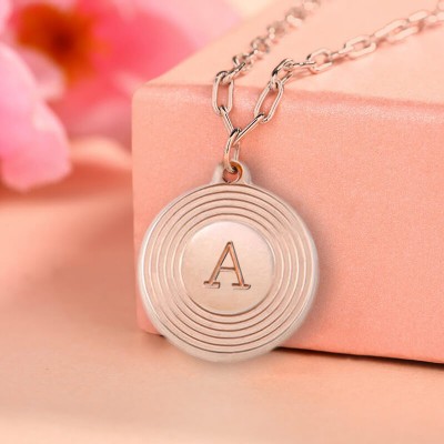 Personalized Engraved Initial Round Pendant Link Chain Necklace Layering Charms Gift For Her