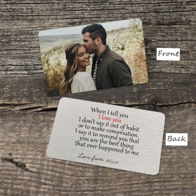 Personalized Message Metal Wallet Card With Photo Love Note Anniversary Gift for Him Her