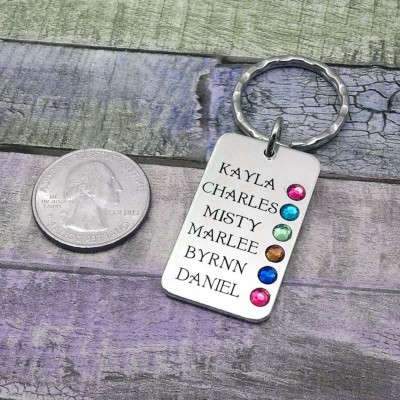 Personalized 1-15 Name Engraving with Birthstone Key Chain Keyring For Mom Nana Mother's Day Gift