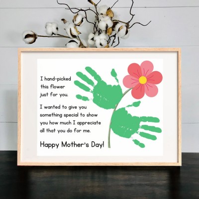 Personalized Mother's Day Flower DIY Handprint Art Craft Sign Gift From Kids For Mom Grandma