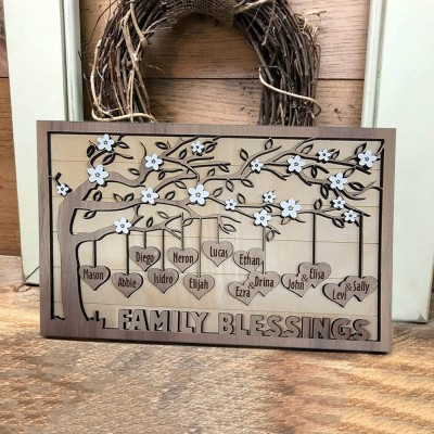 Custom Wood Family Tree Sign With Name Engraved Home Decor For Mother's Day Christmas Family Blessings