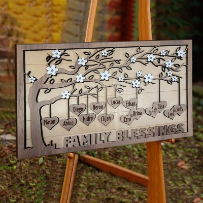 Custom Wood Family Tree Sign With Name Engraved Home Decor For Mother's Day Christmas Family Blessings