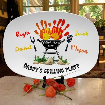 Personalized Daddy's Grilling BBQ Plate With Kids Names For Father's Day Gift Ideas