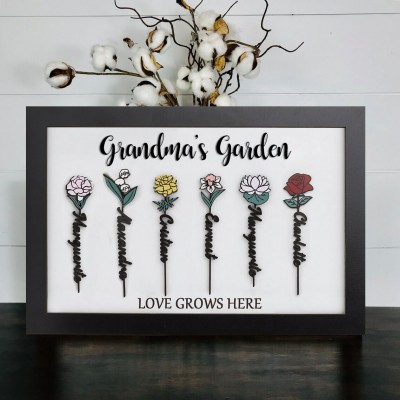 Custom Grandma's Garden Birth Flower Frame With Grandkids Names For Mother's Day Chirstmas