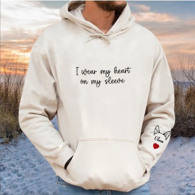Custom I Wear My Heart On My Sleeve Embroidered Ear Outline Sweatshirt Hoodie For Pet Lover