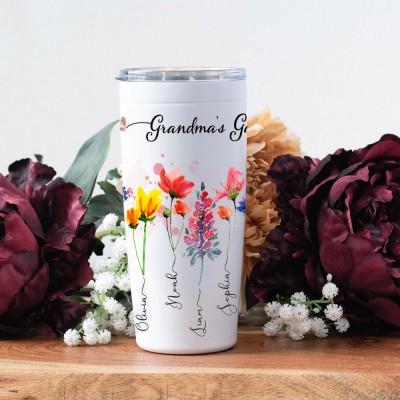 Personalized Grandma's Garden Tumbler With Grandkids Name and Birth Month Flower For Mother's Day