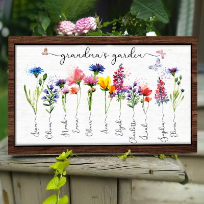 Personalized Grandma's Garden Frame Sign With Grandkids Names and Birth Flower Unique Mother's Day Gift