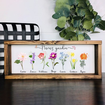 Personalized Nana's Garden Frame With Grandkids Names and Birth Month Flower For Mother's Day